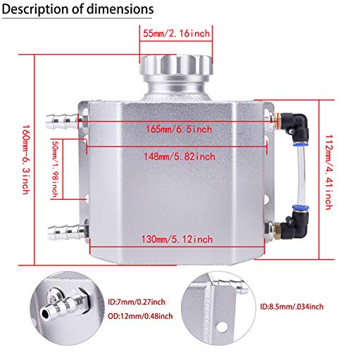 Tomgoo Universal 1L Radiator Coolant Overflow Tank,Recovery Coolant Bottle,Polished Aluminum(Silver) #TOP2