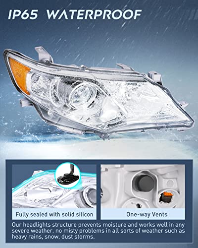 Image of Nilight Headlight Assembly for 2012 2013 2014 Toyota Camry L /LE /XLE /Hybrid Headlamps Replacement Chrome Housing Amber Reflector Driver and Passenger Side