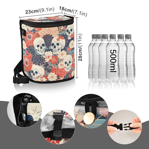 Image of MNSRUU Car Trash Can with Lid, Flowers and Skulls Car Trash Bag Hanging Organizers and Storage for Front Back Seat, Leak-Proof Trash Bin