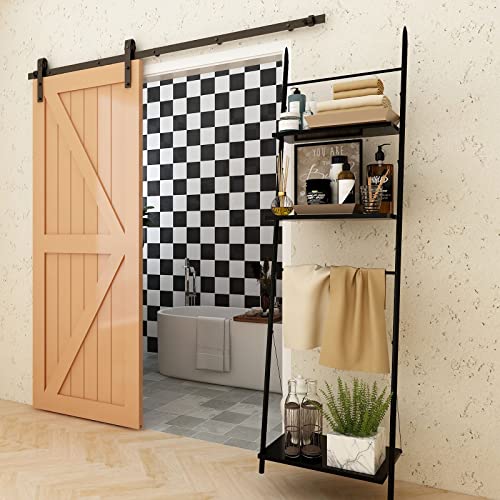 Schiebetürbeschlag 122cm Schiebetüren Schiebetürsystem Komplettset Laufschiene Rollen Set Schwarz für 1 Holztür 61cm Breit, Kleine Rolle in J-Form