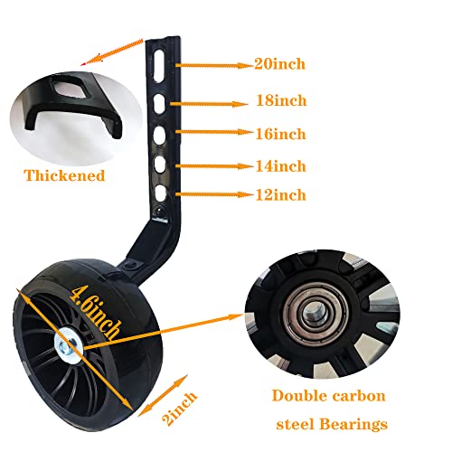 Gugou Adjustable Training Wheels Flash Mute Wheel Bicycle Heavy Duty Rear With Stabiliser Mounted Kit Compatible For Bikes Of 12 14 16 18 20 Inch， 1 Pair (Black1) #TOP1