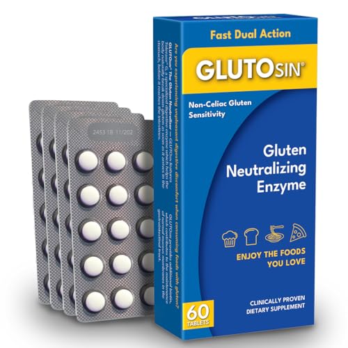 GLUTOsin Gluten Neutralizing Enzyme - Fast Dual Action for Gluten Sensitivity Tolerase G Digestive Enzyme Breaks Down Hidden Gluten Fast Biotin to Help Support Natural Gut Renewal 60 Mini Tablets
