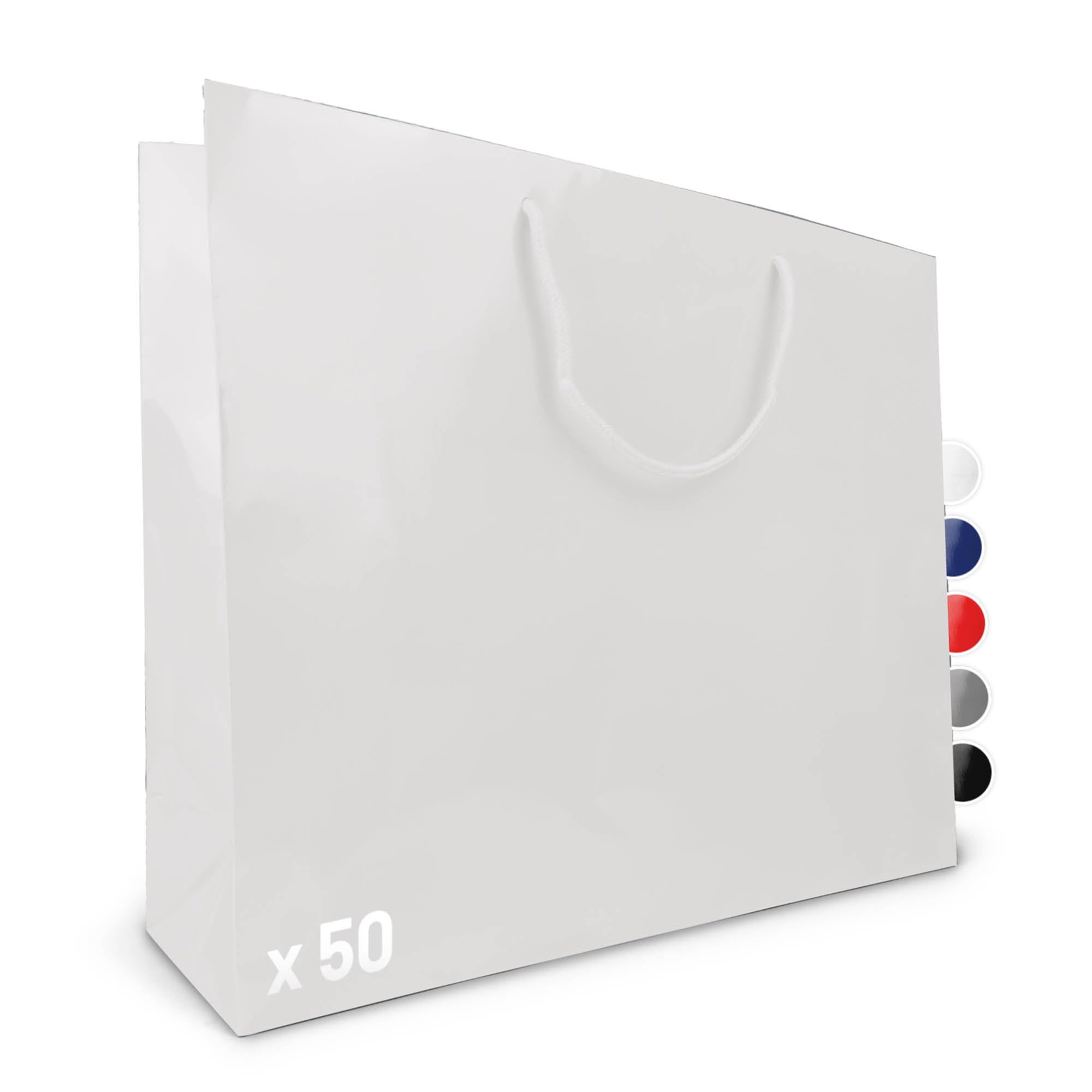 Geschenk-Tüten 50 Stück | Glänzende Papier-Tüten mit Henkel | Geschenk-Tüte 48x15x40 cm | Papier-Tüte ideal für Geburtstag, Weihnachten, Einzug & Mitbringsel | Weiß