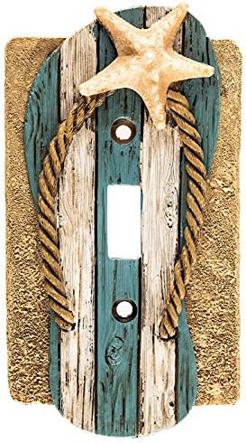 Beach Sandal Flip Flop Starfish Tan Blue White Switch Plate Cover