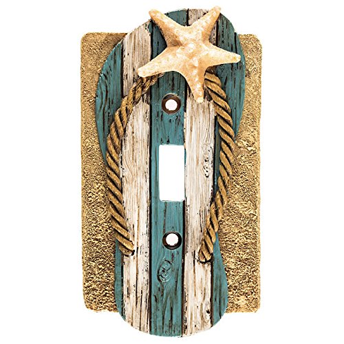 Beach Sandal Flip Flop Starfish Tan Blue White Switch Plate Cover