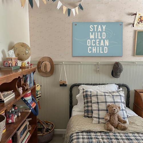 ShowDraven Ocean Rroom Decor Hanging Linen Banner, Boy Nursery Decor, Ocean Classroom Decor, Kids Bathroom Wall Art,Coastal Nursery Decor,20x30 Inch