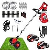 Weed Wacker Cordless Electric Weed Eater Battery Powered, 3-IN-1 Grass Trimmer/Edger Lawn Tool/Brush Cutter with 2 x 2.0Ah Battery Operated, Push Wheeled No String Trimmer Lawn Mower for Garden & Yard