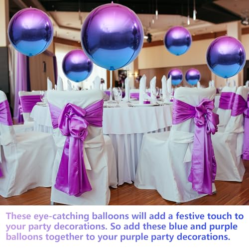Image of blue purple balloons - 22 inches, 6 pack rainbow colored balloons for galaxy birthday party decorations, round 4D metallic balloons, purple and blue balloons for galaxy party decorations