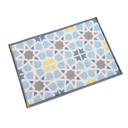 Image of Matz&More Tiles Star Floor Mat | 40x60 CM | Blue Pastel | Nylon Tufted Gel Baking Anti-Slip | Doormat for Home Entrance, Kitchen & Bedroom