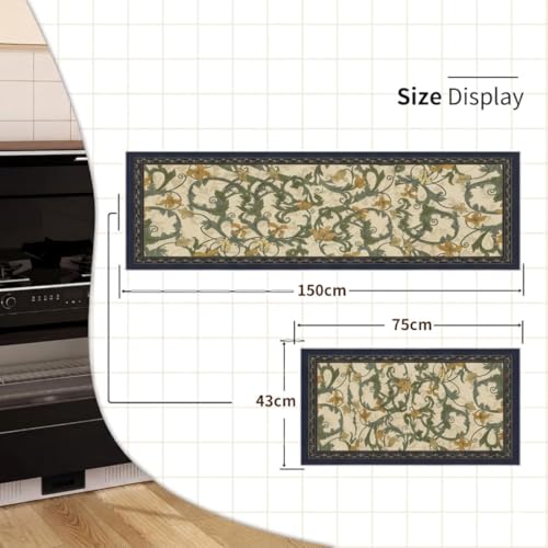 Image of Kitchen Anti Slip Mat for Floor, Waterproof Washable Kitchen Mats, Non Slip Kitchen Floor Mats for Home, Soft Mats for Kitchen, Kitchen Mats for Floor Anti Slip (Green VALE Style)