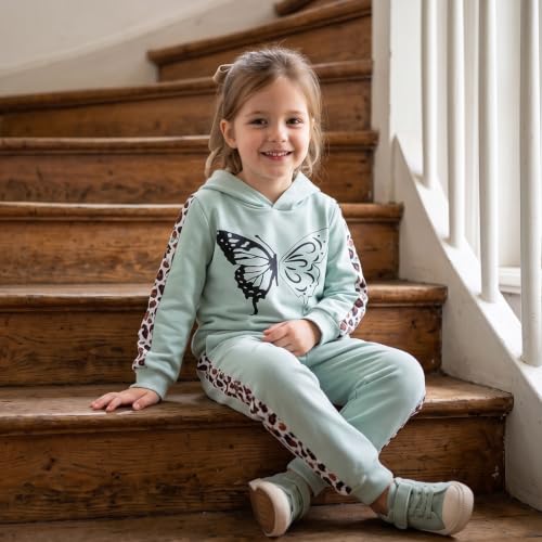 Image of Girls Clothes Fall Winter Toddler Outfits Leopard-print Hoodie Sweatshirt + Sweatpants 2 Piece Set 4-12 Years