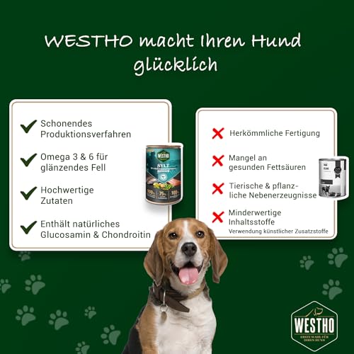 WESTHO Nassfutter Sylt Adult Senior (6 x 800 g) | 75% Wildlachs & Forelle | Getreidefrei | Zum Konditionsaufbau | Zur Haut und Fellpflege | Premium Hundenassfutter