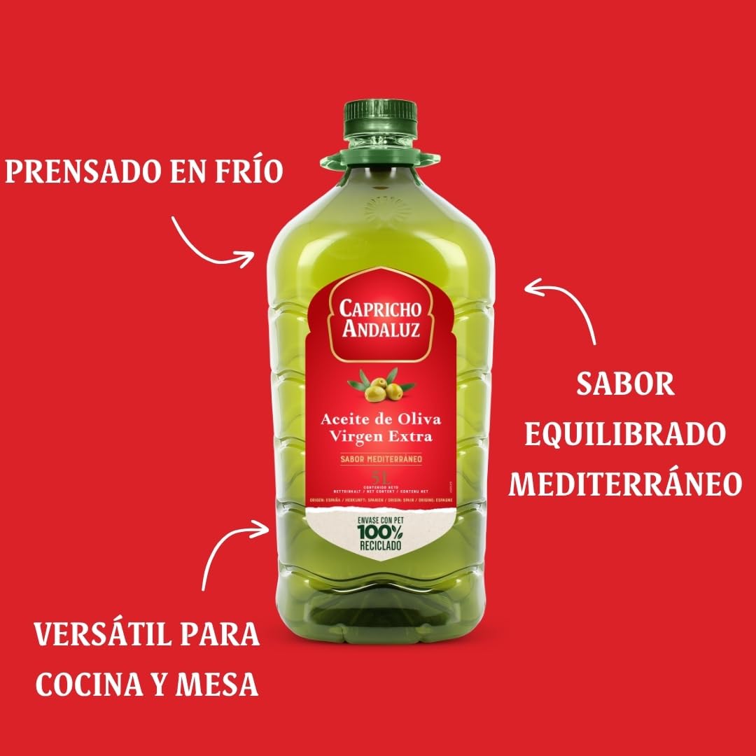 Aceite de Oliva Virgen Extra 5L Capricho Andaluz - Prensado en Frío, Origen Español