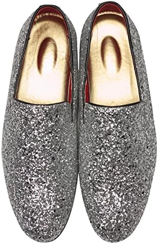 Santimon Men Loafer Metallic Textured Slip-on Glitter Fashion Slipper Moccasins Casual Dress Shoes Silver 10.5 US | Image 4