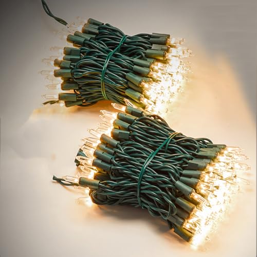 Generic FGDECORJOIE Christmas Lights Clear Bulb,Incandescent Lighting String Green Wire Indoor and Outdoor Use, UL certified 200L Counts(2x100) 45 FT Length,Electric holiday lights