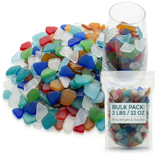 CUNHUY 2 LBS Frosted Sea Glass Bulk 32oz Colorful Assorted Beach Glass Pieces for Crafts Premium Matte Sea Glass for Vase Filler DIY Jewelry Nautical Home Decor Aquarium & Wedding Ornaments