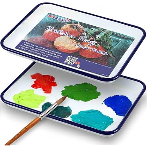 SABLUE 2 Pcs White Enamel Butcher Tray Palettes 7.5" x 11" Triple Coated Tray Painting Mixing Color Theory Classic Rectangular Metal Serving Tray Art Supplies Food Storage Home Organization S0051 Cover