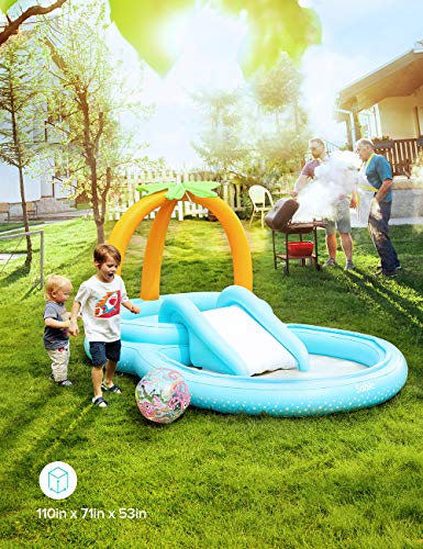 Sable Inflatable Play Center Wading Pool with Slide for Kids Children Garden Backyard 110\'\' x 71\'\' x 53\'\'