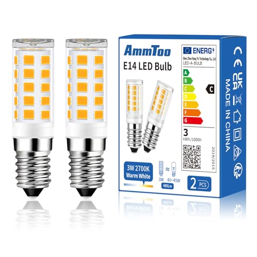 AmmToo E14 LED Lampe warmweiß 2700K, 480 Lumen LED Leuchtmittel 3W entspricht 40W-45W Halogenlampe, Glühbirne, kein Flackern, nicht dimmbar, Enegiesparende kleine Birne