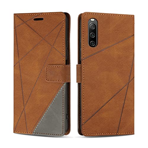 SONWO Etui Coque pour Sony Xperia 10 IV, Protection Housse en Cuir PU Portefeuille Livre pour Sony Xperia 10 IV, Emplacements Cartes, Marron