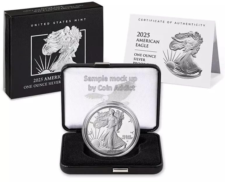 2025 American Silver Eagle Proof Coin, 1 oz, West Point Mint, with Original Box and COA