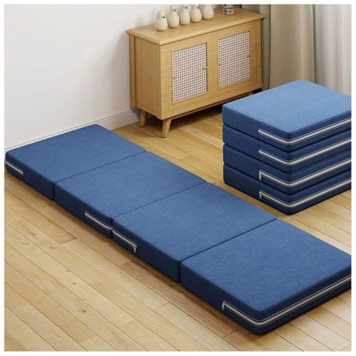 loyfreeyo ごろ寝マット ごろ寝マット 折りたたみ セミシングル 四つ折り 来客用布団 大人 高反発 敷き布団 軽量 取っ手付き 体圧分散 防ダニ 抗菌防臭 洗えるカバー 通気性がよい 車中泊 仮眠 キャンプ 来客用 ソファー (ブルー,幅60cm