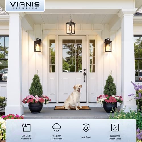 Image of VIANIS Motion Sensor Outside Light for House, Aluminum Porch Lights Outdoor | Oil-Rubbed Bronze, Tempered Ripple Glass, Dimmable, Waterproof Outdoor Light Fixtures Wall Mount for Garage, Garden, Entrance