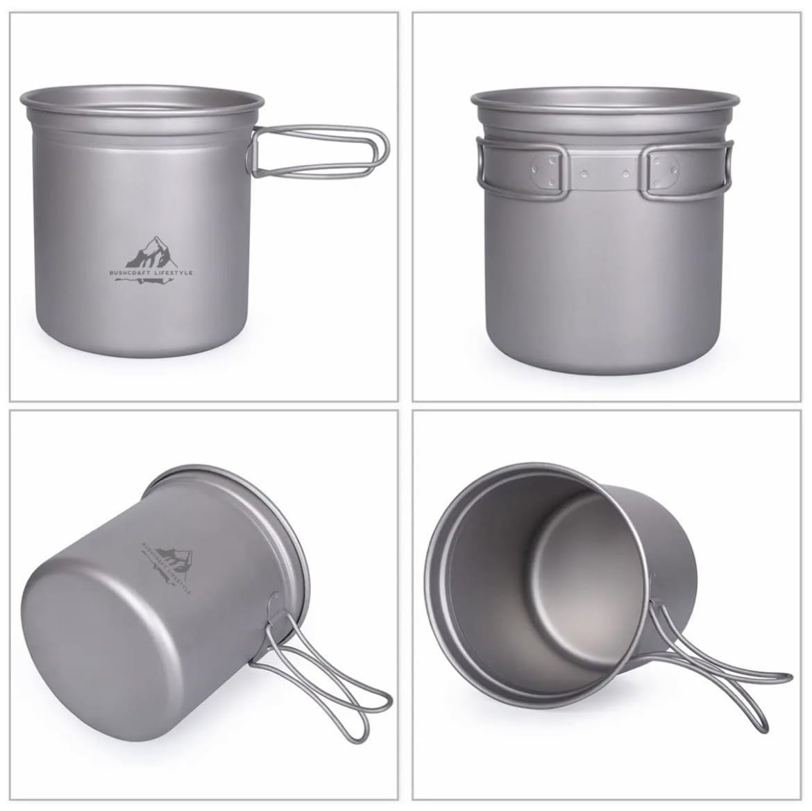 Tasse de Camping Ultra léger et Résistant en Titane avec Couvercle et Sac (1080+500 ML)