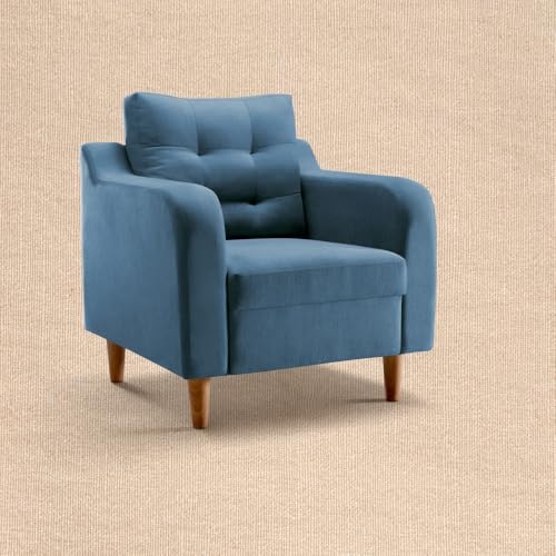 Image of Duroflex Ease Plus - 1 Seater Sofa Set for Living Room | 3 Year Warranty | Premium Wooden Frame Sofa | Anti-Pilling Fabric, Fade & Termite Resistant | Comfortable & Durable Couch - Moonlight Blue