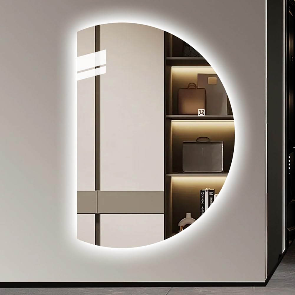 WQZzjm 3 Température LED Wall Light Mirror for Bathroom, Decorative SemiCircle, 90130cm, Large Multifunctional Home Decor (Right Semicircle, 51in) (Right Semicircle 47in)