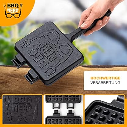 BBQ-Nerd Waffelform aus Gusseisen für belgische Waffeln - Gusseisernes Waffeleisen für Herd Grill Feuerstelle - Rustikaler Waffle Maker - Antihaft - Grillwaffeleisen – Bild 4