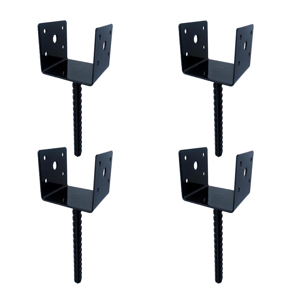MTB 4"x3.5" 4PCS U Shape Fence Post Holder Black Powder Coated,Ground Spike Post Anchor Metal Concrete Post Anchor Deck Post Base