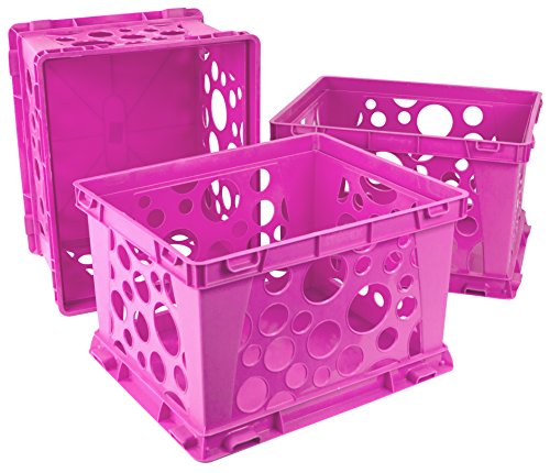 Storex Premium File Crate with Handles – Letter and Legal Document and Folder Storage, Pink 3-Pack (61557U03C)