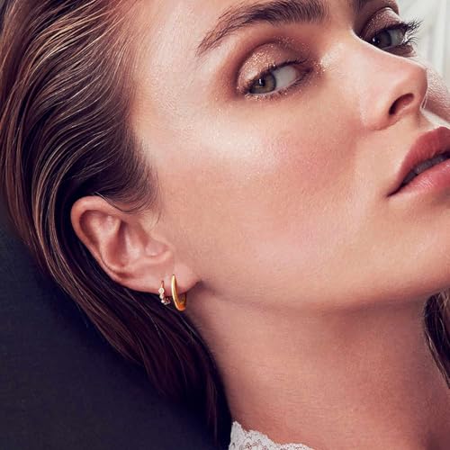 14K Gold Huggie Hoop Earrings for Women - Small Minimalist Earrings (12mm*11mm)(18mm*17mm)4