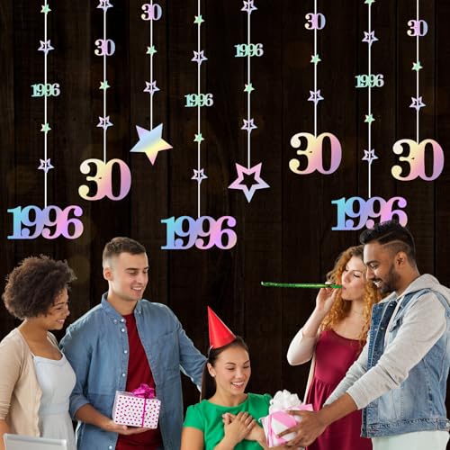Image of Eucutur Iridescent 30th Birthday Decorations for Him Her, Pre-Strung Glitter Twinkle Number Vintage 1996 30 Years Old Hanging Streamer Banner Party Supplies, Cheers 30th Birthday Anniversary Decor