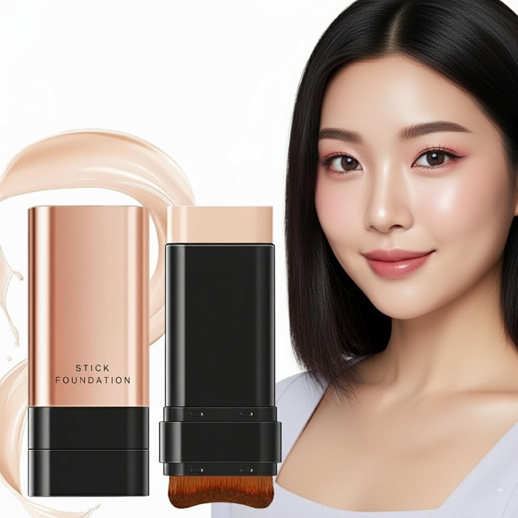 2 in 1 Korean Anti-Wrinkle Foundation Stick with Brush, Flawless Eraser Double Head Face Makeup Stick, Waterproof Long-Lasting Traceless Concealer & Repair Foundation for Smooth Skin-picture-49