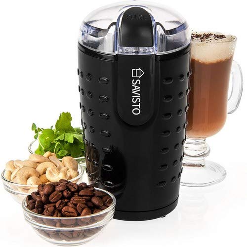 Savisto Electric Coffee Grinder, [Powerful 150 Watt] Coffee Bean, Nut and Spice Grinder [Stainless Steel Blades] 70g Capacity - Black