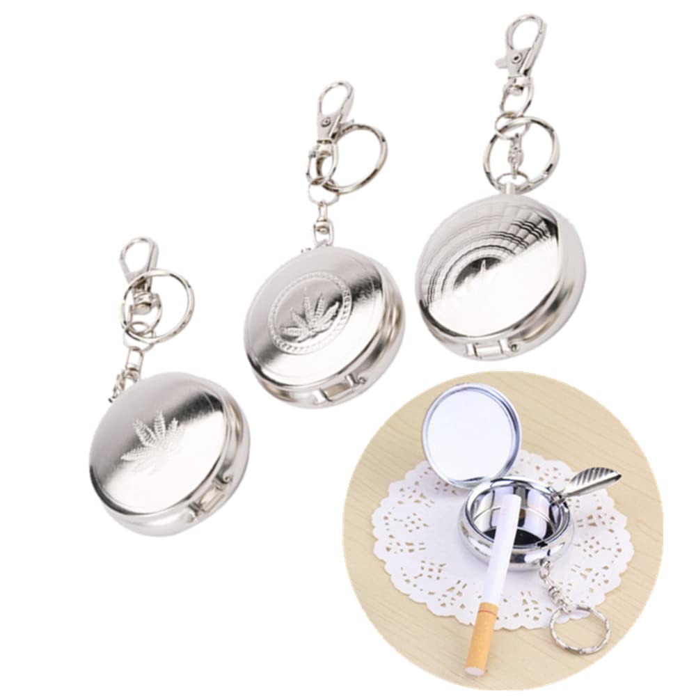 3 Pcs Stainless Steel Portable Ashtray Mini Circular Pocket Ashtray Keychain with Lid Metal Cigarettes Ashtray Mini Pocket Ashtray with Keyring ​for Outdoor Use（Random Style）