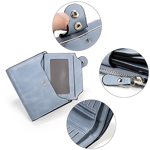 UTO Womens Wallet RFID Blocking PU Leather Bifold Snap Card Holder Money Coins Organizer Purse Blue3