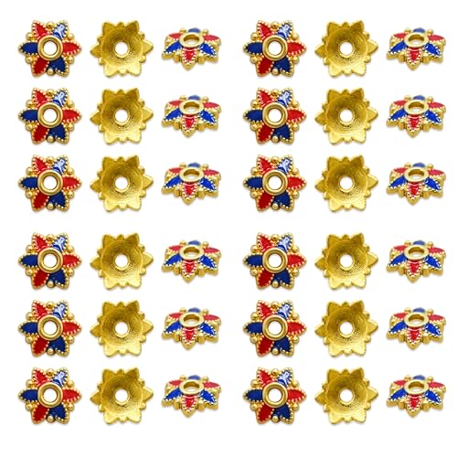Image of Satra Traders Designeer Meenakari Beads Cap | Size : 7mm | Qty : 50pcs | Red /Blue | MK43