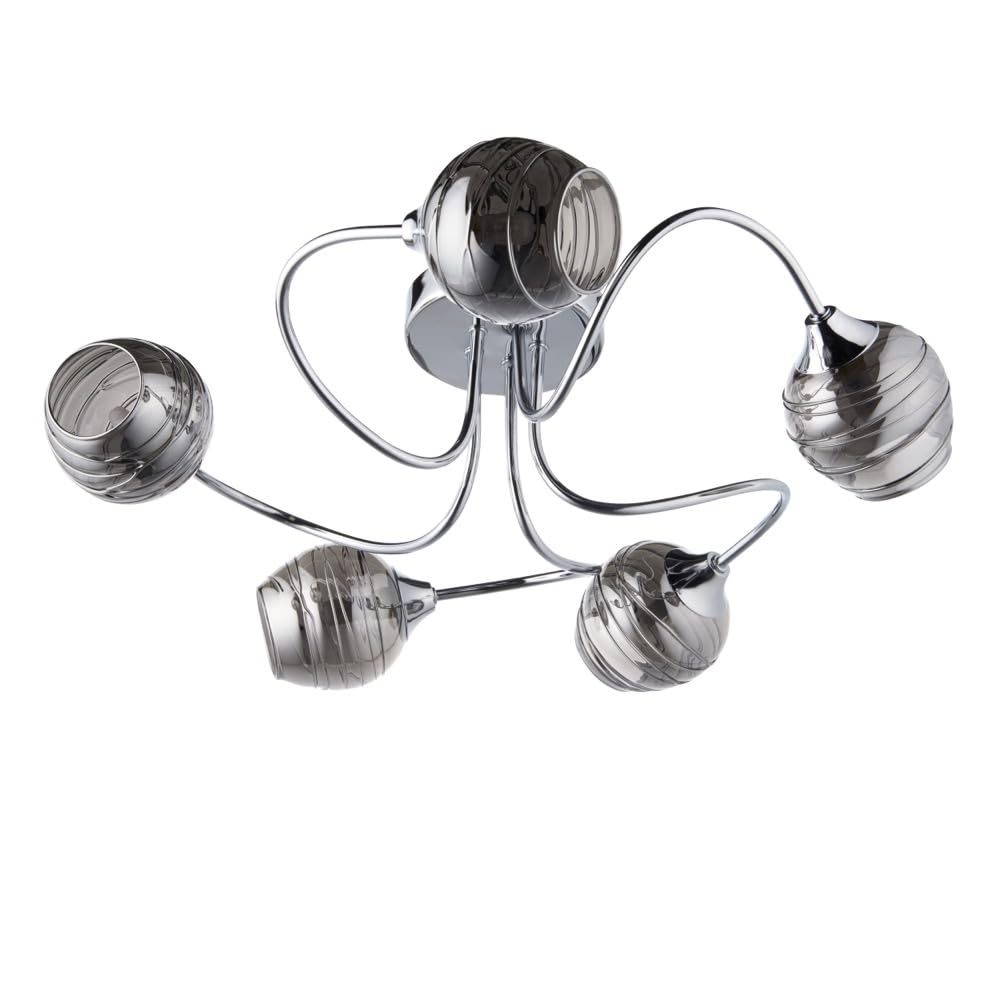 Firstchoicelighting Chrome & Smoke Marple - Chrome With Smoke Glass 5 Light Flush Ceiling Light