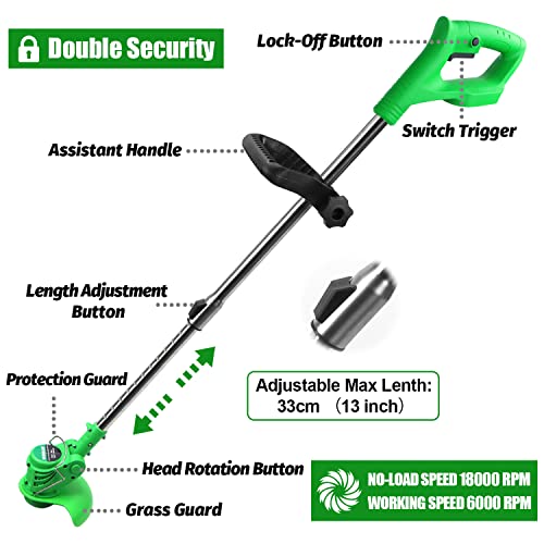 Weed Eater with Blades Battery Weed Wacker with Charger, 21V Lightweight Weed Trimmer with 2 Li-Ion Battery & 11 Cutting Blades, 47 Inch Powerful Weed Eater for Lawn, Yard, Garden Trimming & Pruning - Thumbnail 7