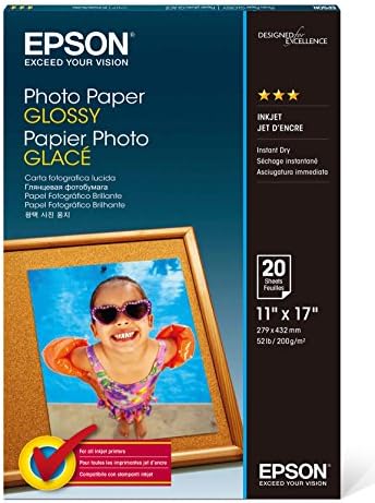 Epson S041156 Glossy Photo Paper, 52 lbs., Glossy, 11 x 17 (Pack of 20 Sheets),White