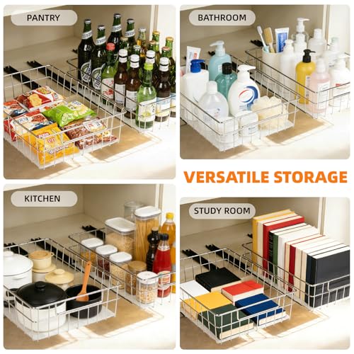 YUBAMIN Pull Out Cabinet Organizer, 1 Pack Stainless Steel Pull Out Drawers for Cabinets with Silent Full-Extension Slides, Heavy Duty Kitchen Cabinet Organizer for Home Kitchen Pantry — view 5