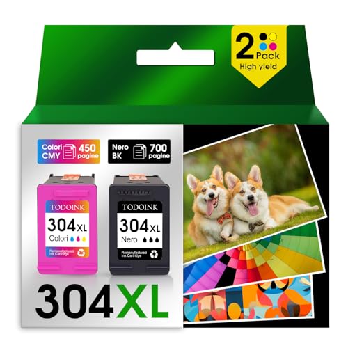 TODOINK 304XL Nero e Colore Cartucce d'inchiostro 304 XL cartucce per hp 304 xl nero per HP Envy 5000 5010 5020 5030 5032 DeskJet 2600 2620 2630 3700 3720 3730 3750 3760 3762 3764 (2 Pack)