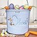 Personalized Rabbit Embroidered Nursery Storage Basket, Personalized New Baby Gift Basket,Pink or Blue Gingham Easter Bunny Bucket (Blue)