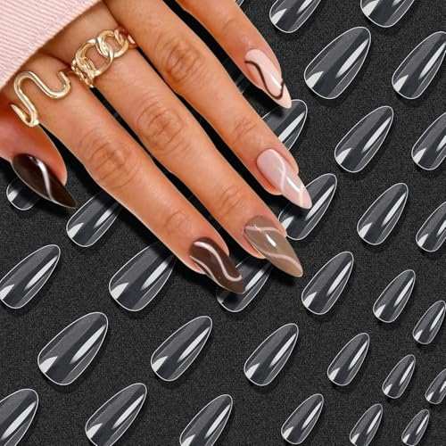 Image of COSTICA False Nails Tips 500Pcs Acrylic Nail Art Full Cover Almond Fake Nails 10 Sizes Long Almond Stiletto False Nail Clear for Women (83C)