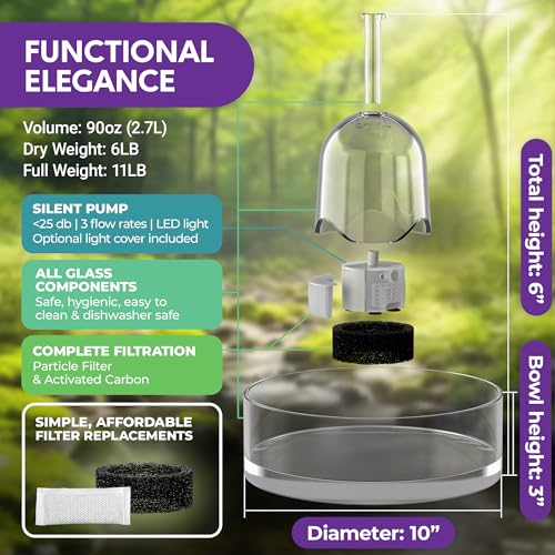 Brook Glass Pet Fountain (90oz/2.7L) β Cat & Dog Water Fountain β Glass Cat Fountain & Automatic Water Dispenser for Drinking - Image 6