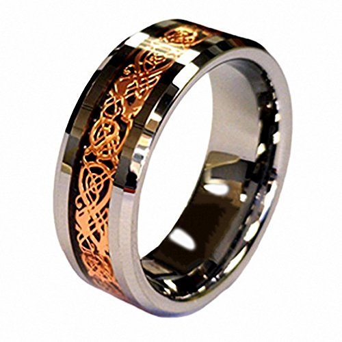 18K Rose Gold Plated Celtic Dragon 8mm Tungsten Carbide Wedding Band Ring Size 6.5