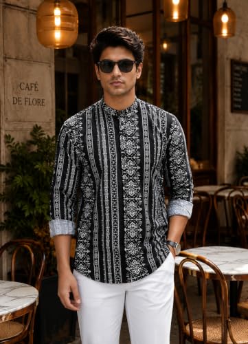Image of Majestic Man Men's Cotton Regular Fit Short Printed Designer Kurta